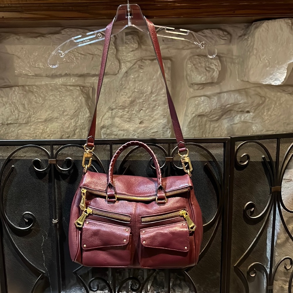Aimee Kestenberg maroon pebbled leather slouch bag